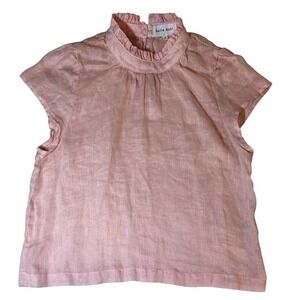 Bella Dahl Linen Ruffle Top Blouse Sz Small Pink Shirt  Ruffle Cap Short Sleeve
